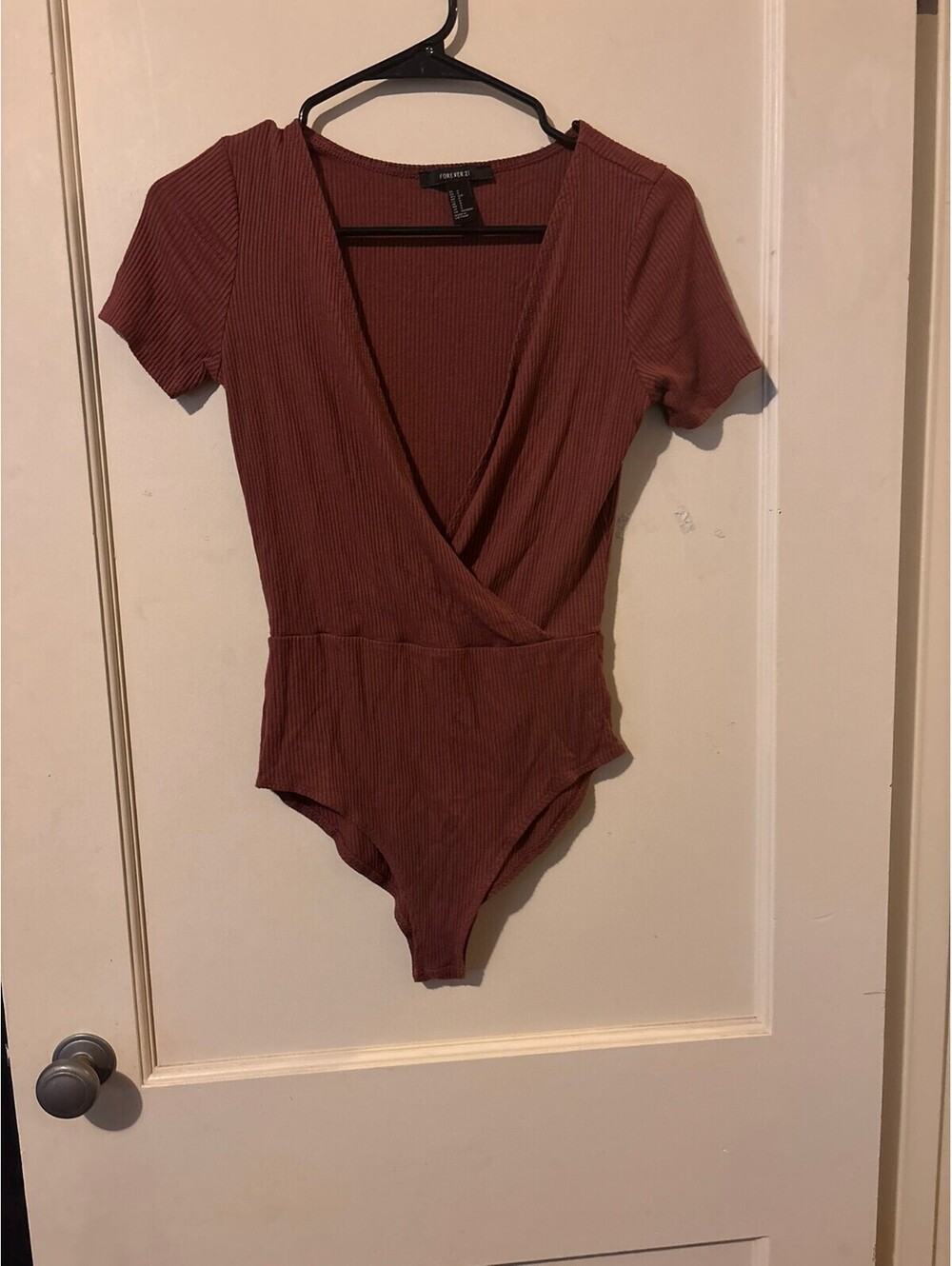 Forever 21 Ribbed Wrap Bodysuit in Rust, Size Small